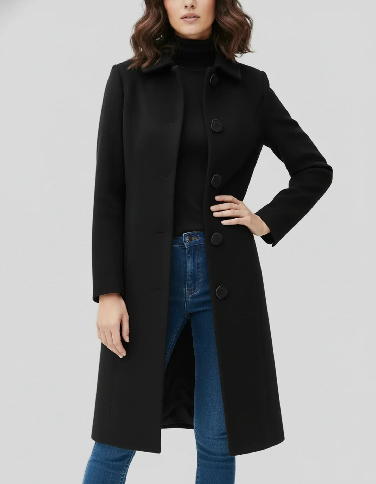 Abrigo de invierno para mujer a la moda con grandes botones y cierre único