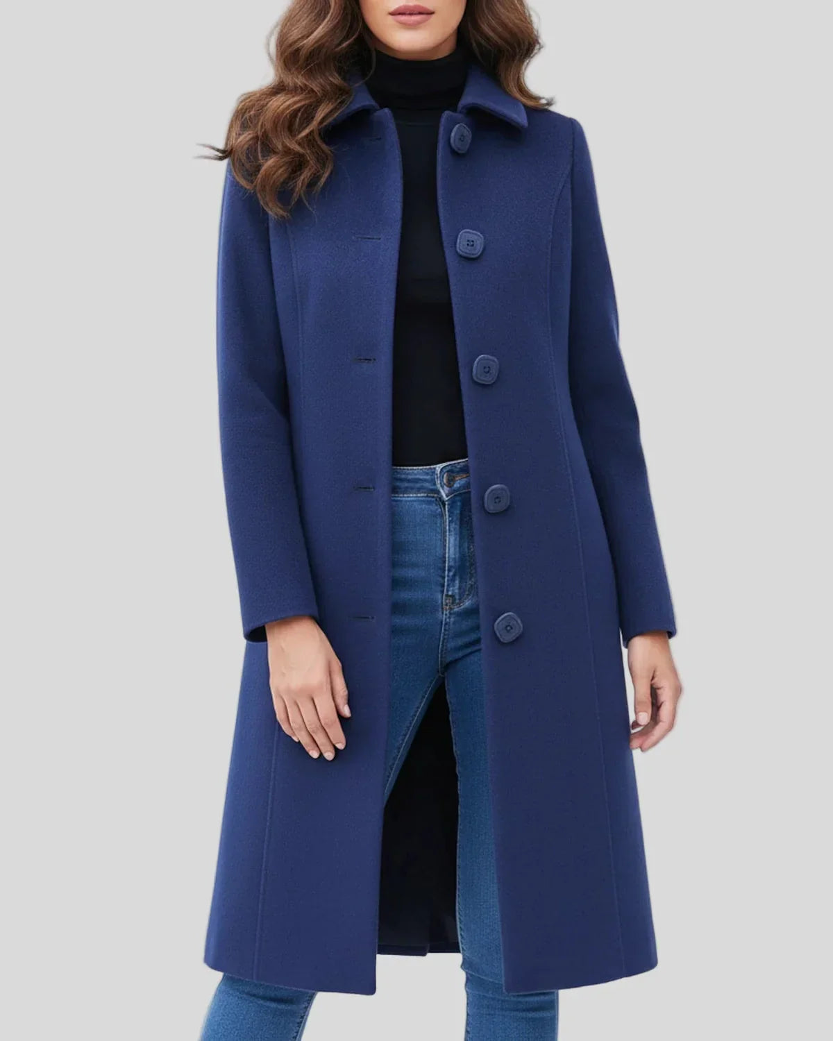 Abrigo de invierno para mujer a la moda con grandes botones y cierre único