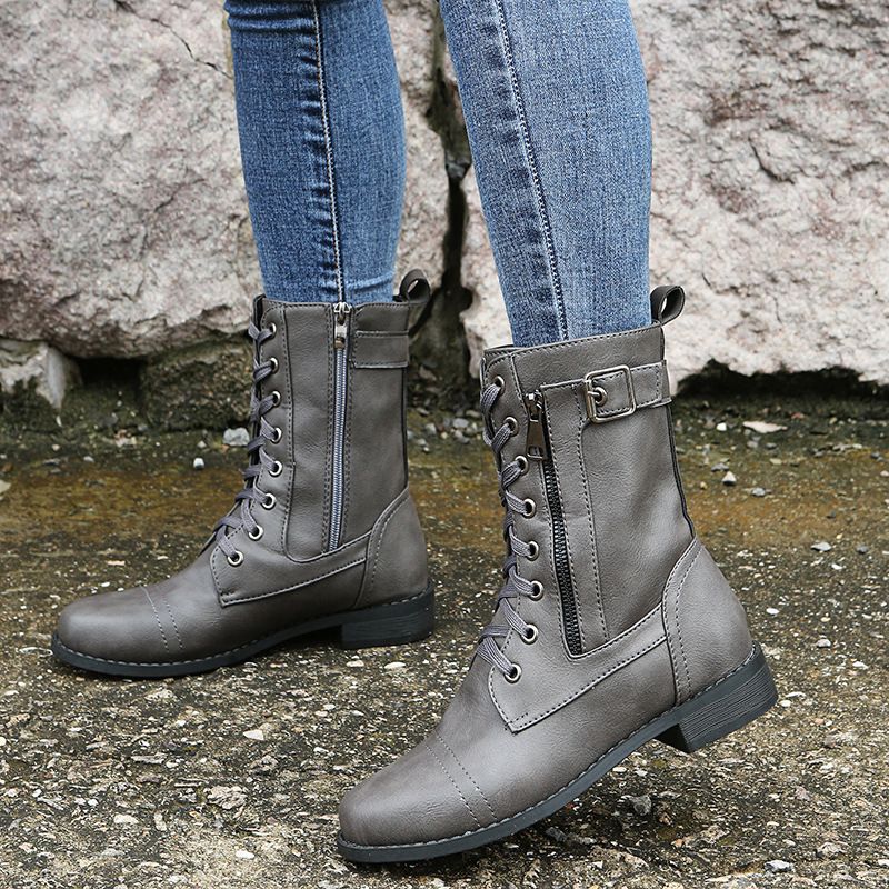 Botas de punta redonda con cremallera lateral