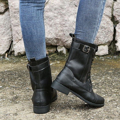 Botas de punta redonda con cremallera lateral