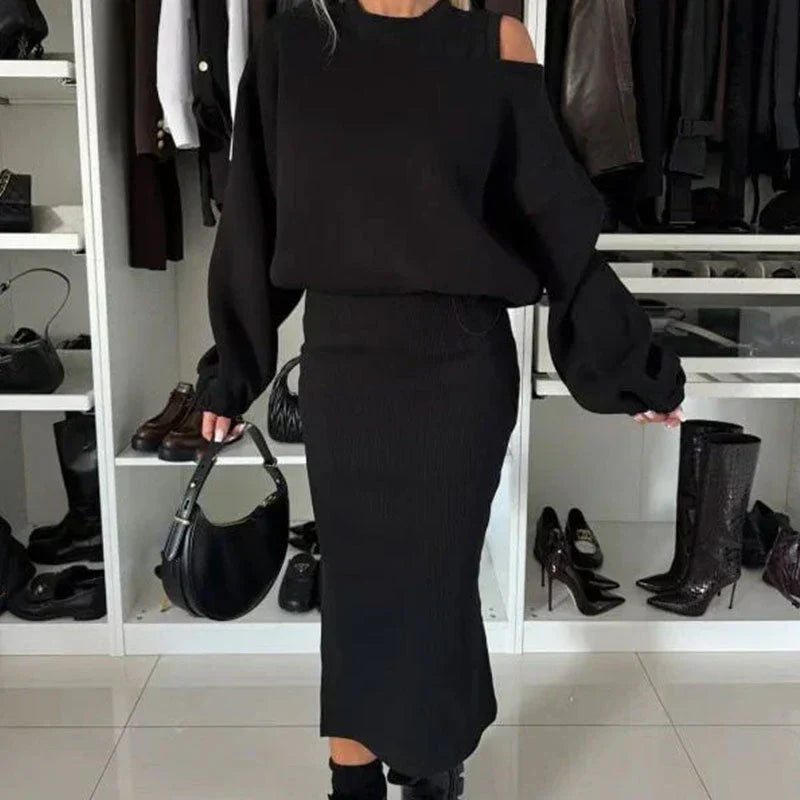 Livia - Conjunto de mujer con hombros caídos, sudadera y vestido sin mangas
