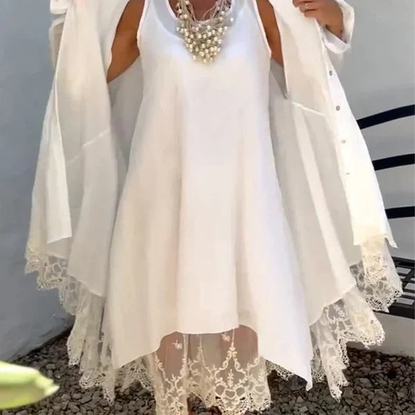 Emma™ | Conjunto bohemio de vestido y cárdigan con encaje delicado