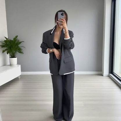 Conjunto de blazer y pantalón ancho