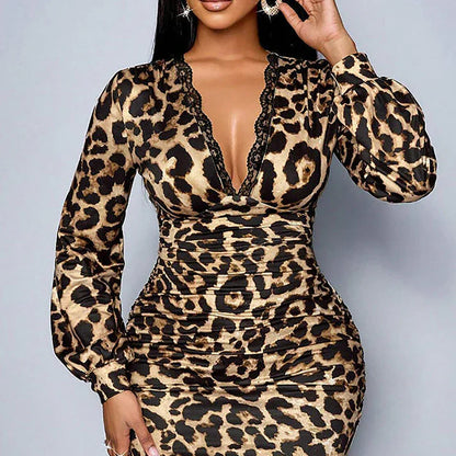vestido midi animal print con escote en V