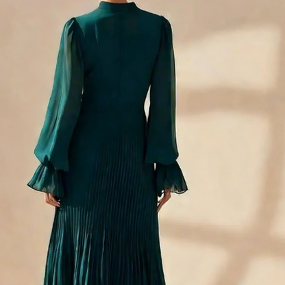 Elegante vestido midi plisado con volante